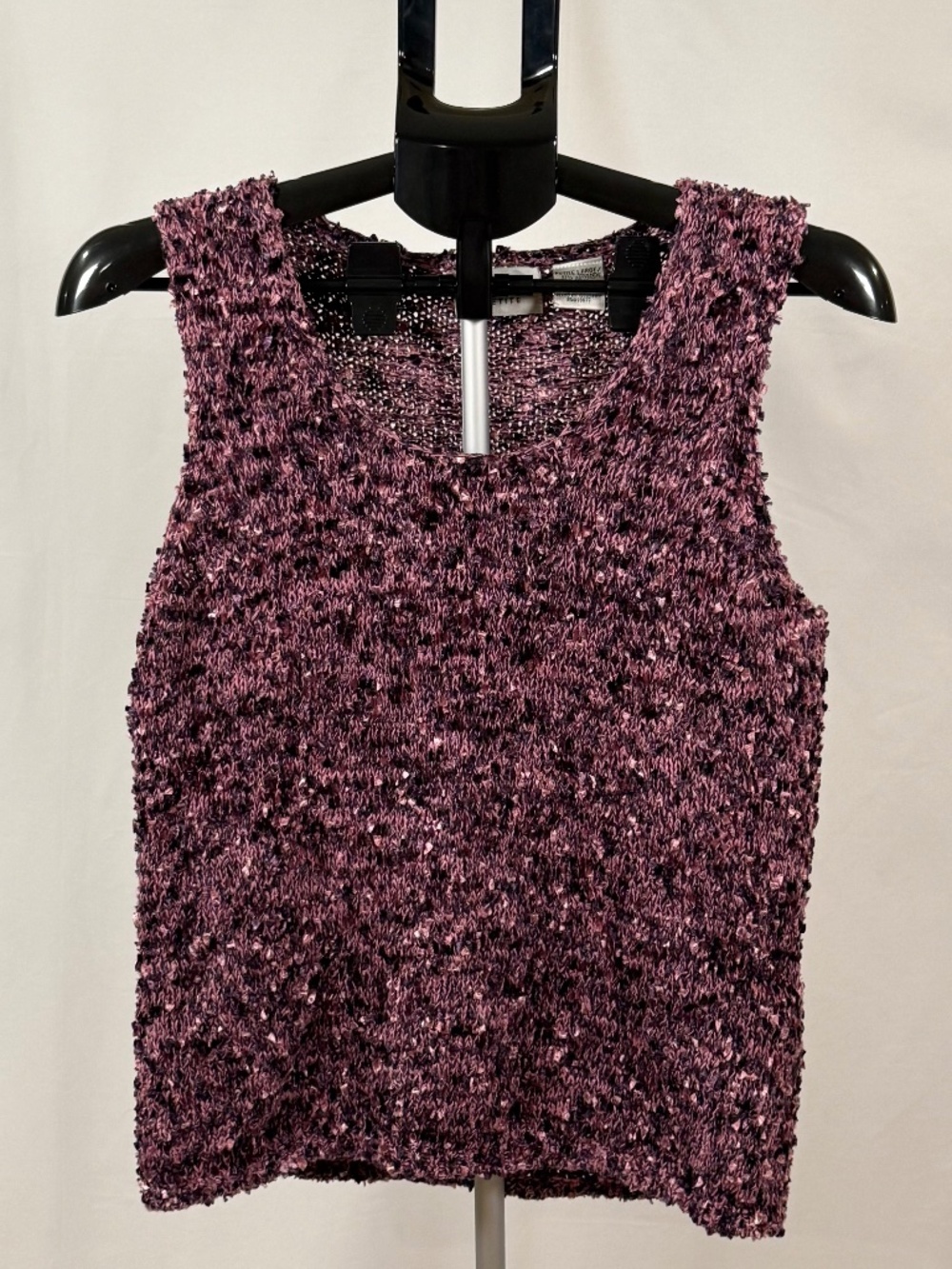 Petite Sweater Tank Womens PL Purple Bouclé Knit Textured Sleeveless Artsy Boho